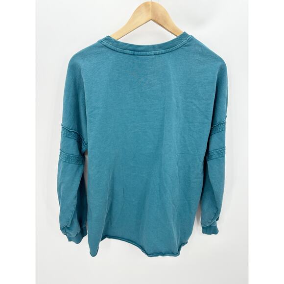 Denim & Co Canyon Retreat Blue French Terry Pullover Seaming Detail Women Small - Picture 2 of 9